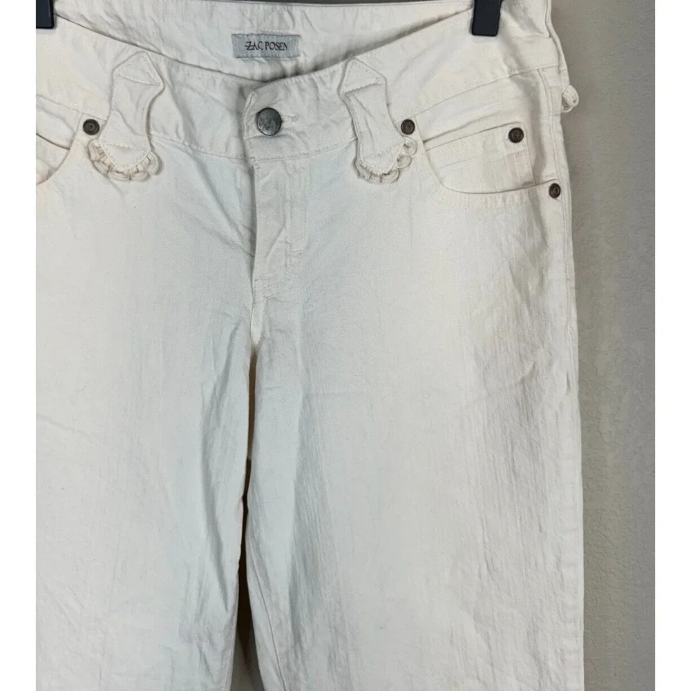 Zac Posen Womens‎ Straight Leg Jeans Size 6 Ivory Mid Rise Denim 6 Pockets